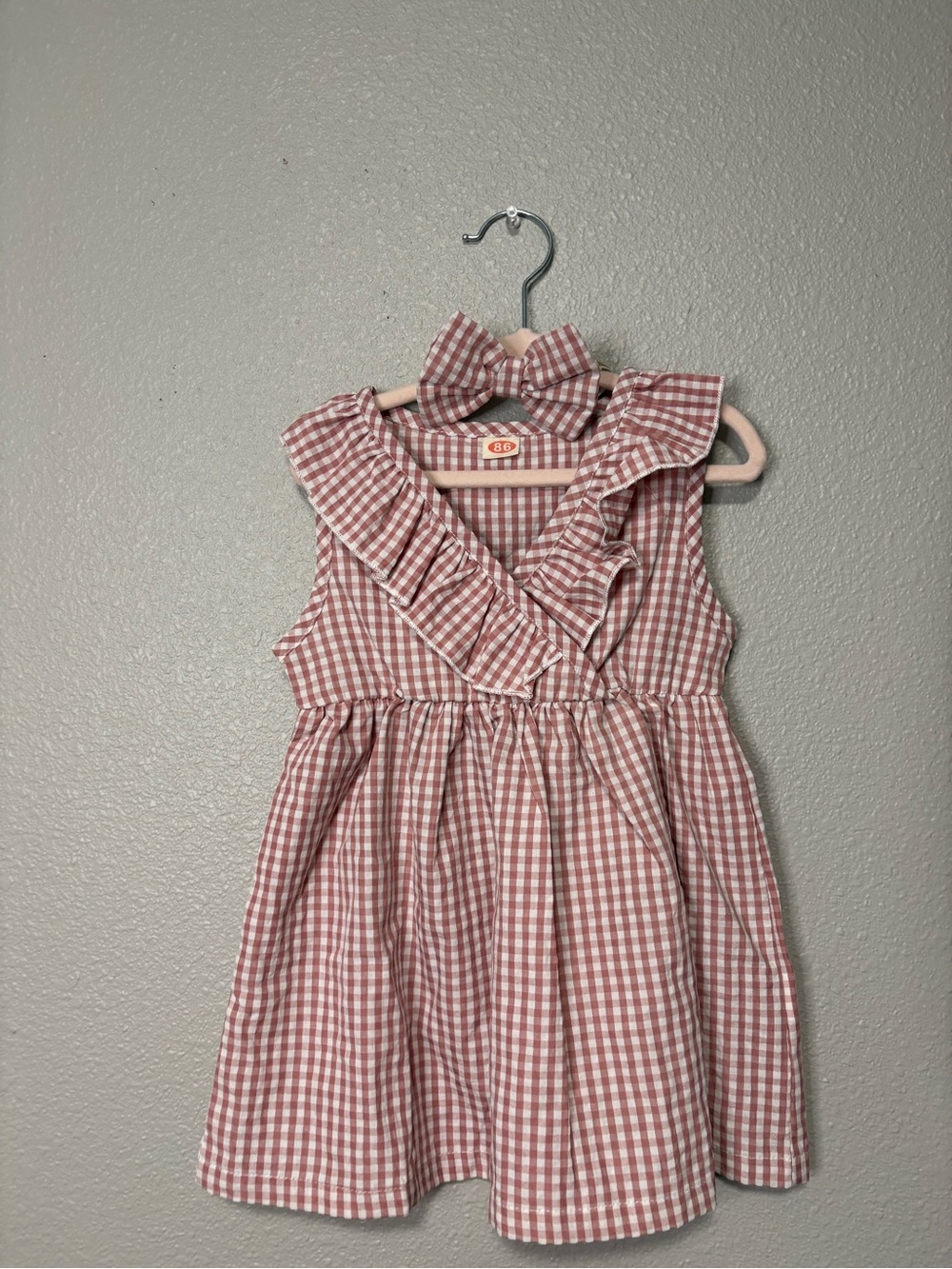 Baby Girl Pink White Gingham Ruffle Dress Size 80 (12-18m) EUC Summer